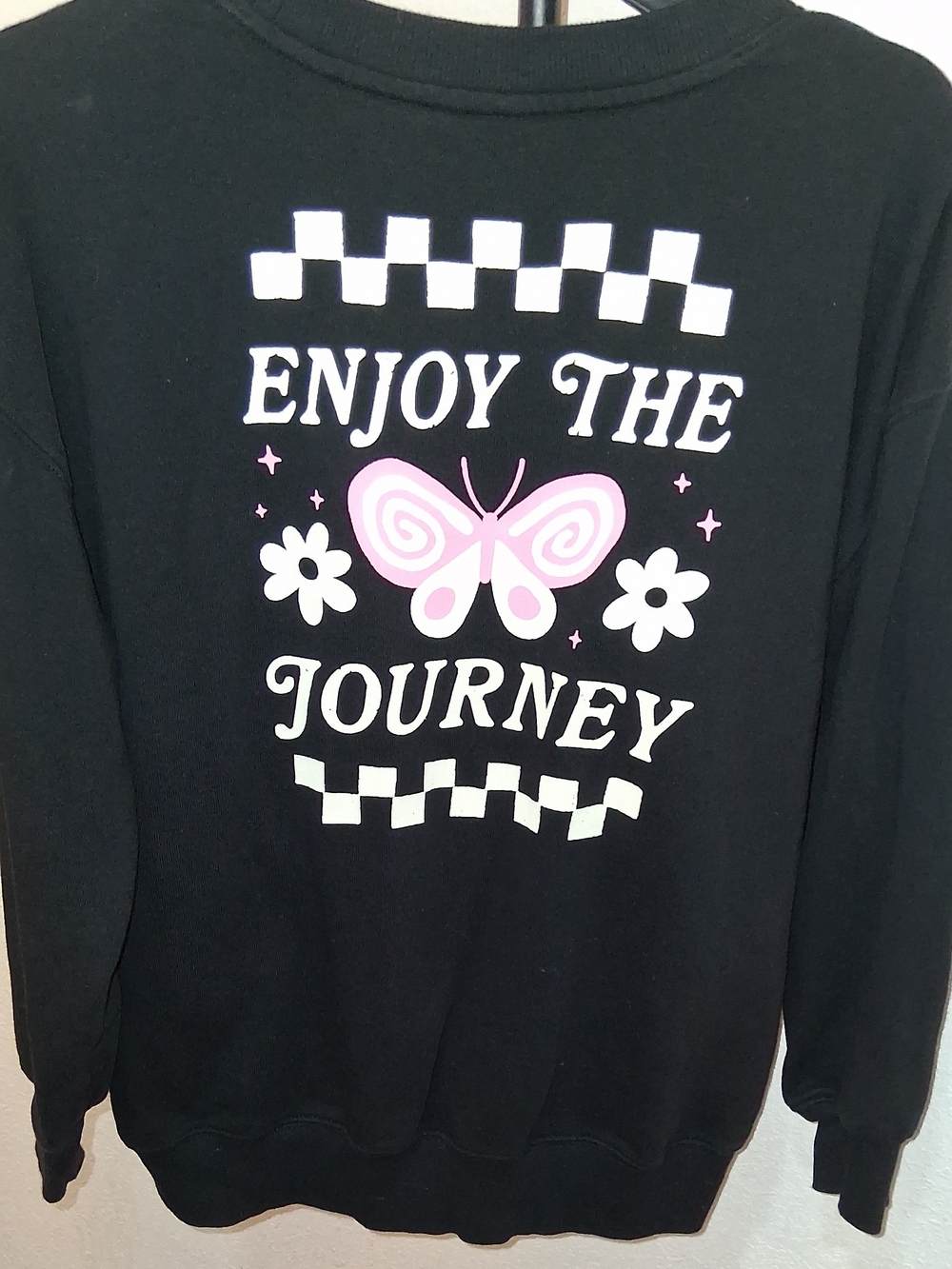 Old Navy Black Sweatshirt with Pink and White Graphic